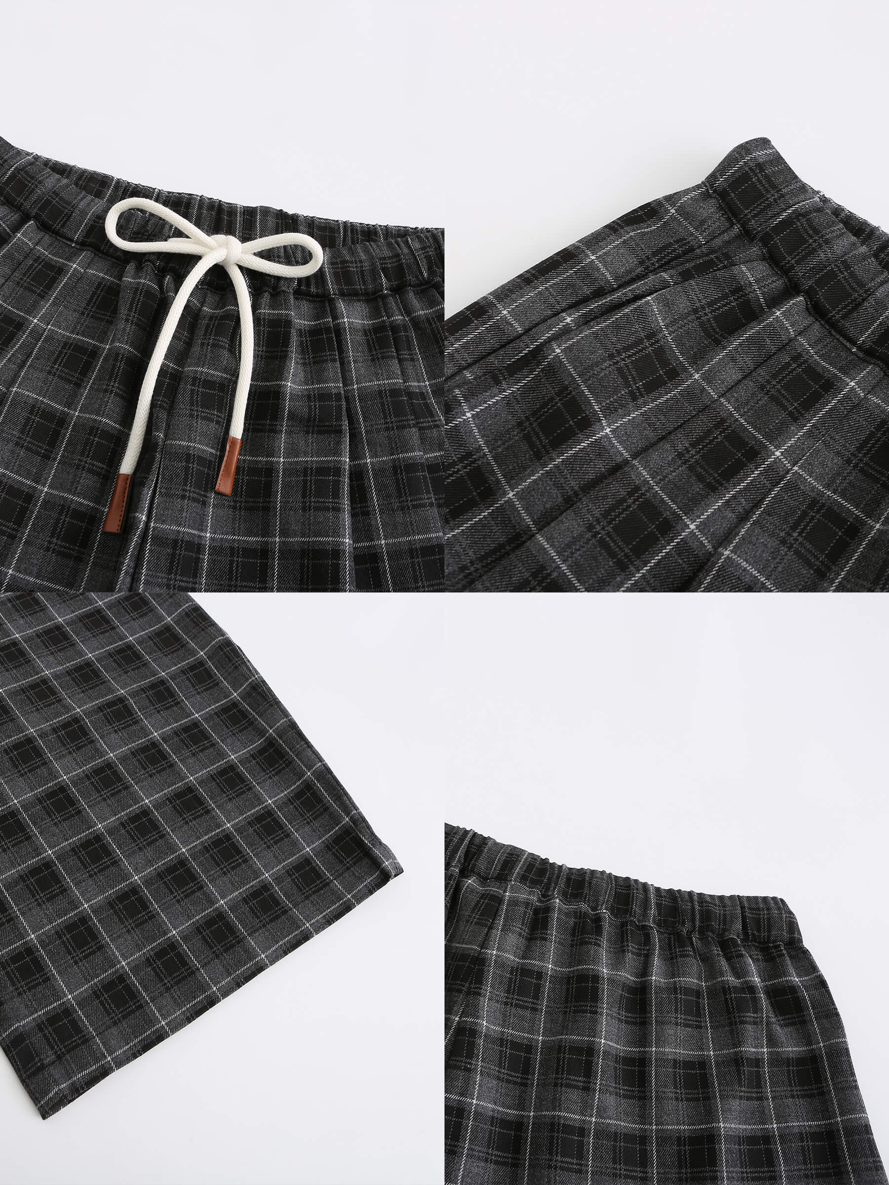 Wide Leg Tartan Casual Trousers-18