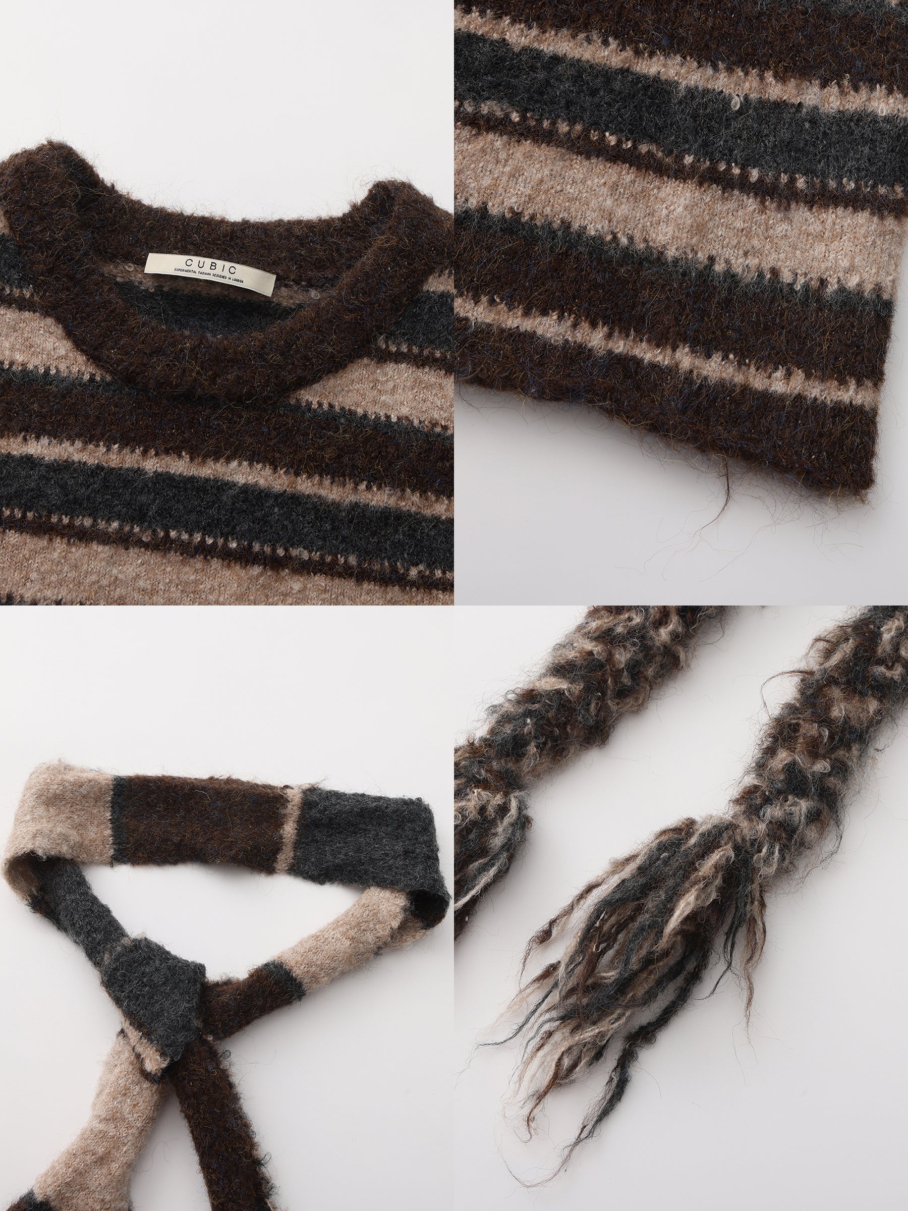 Retro Striped Pullover Sweater with Scarf-17