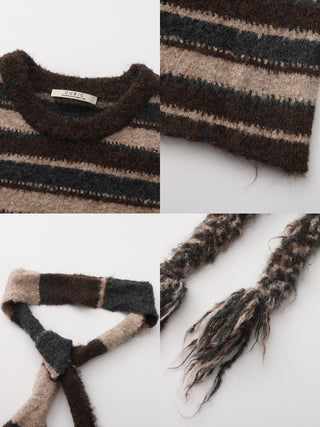 Retro Striped Pullover Sweater with Scarf