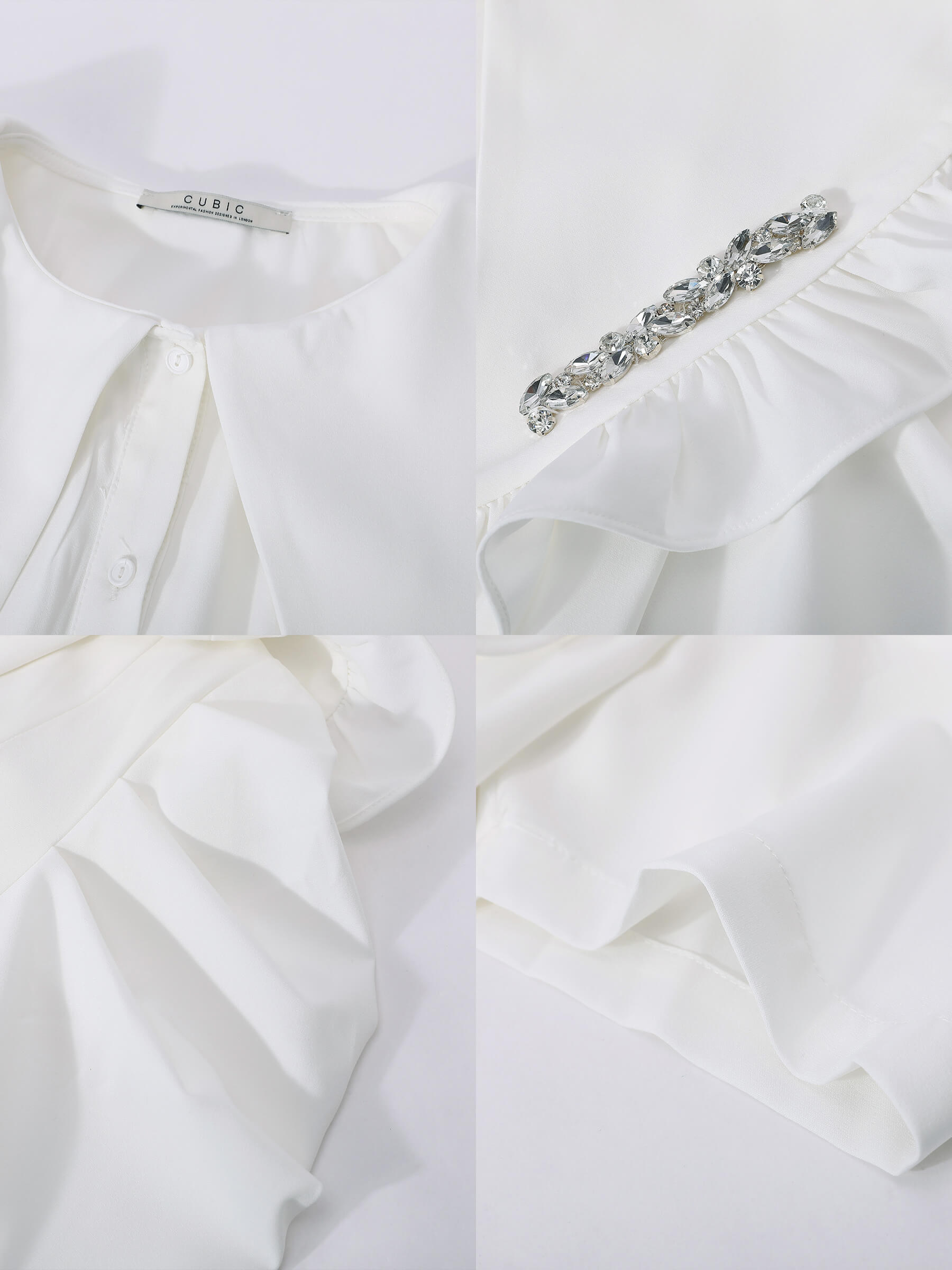 Large Lapel Strass Puff Sleeves T-shirt-18