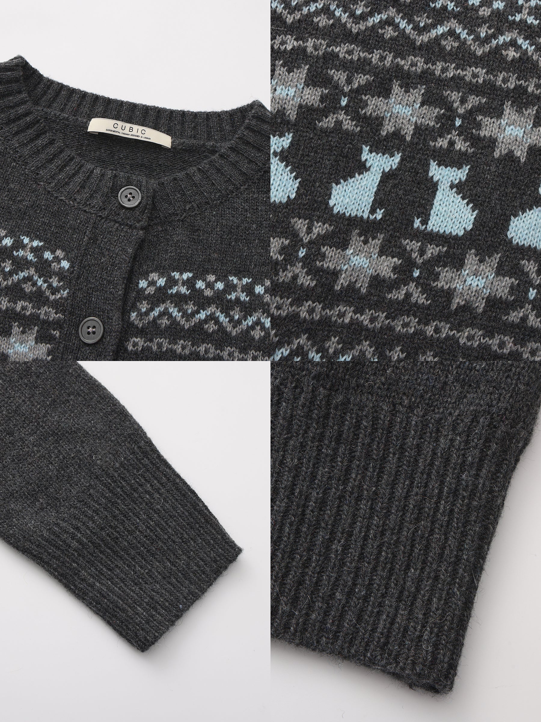 CUBIC Cat Print Fair Isle Wool-Blend Cardigan-18