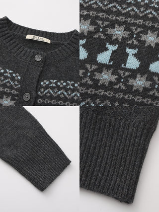 CUBIC Cat Print Fair Isle Wool-Blend Cardigan