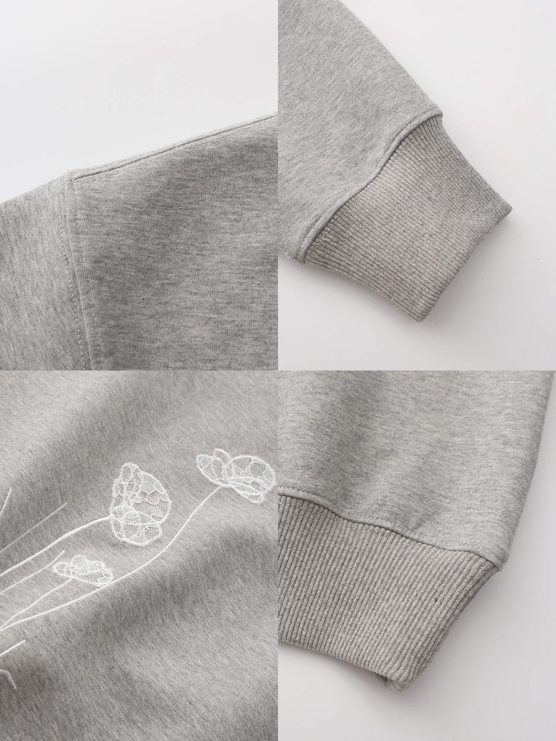 Lace Print Oversized Sweatshirt with Wide Neckline-19