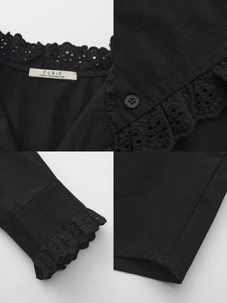 CUBIC Lace-Trimmed Linen Long-Sleeve Shirt