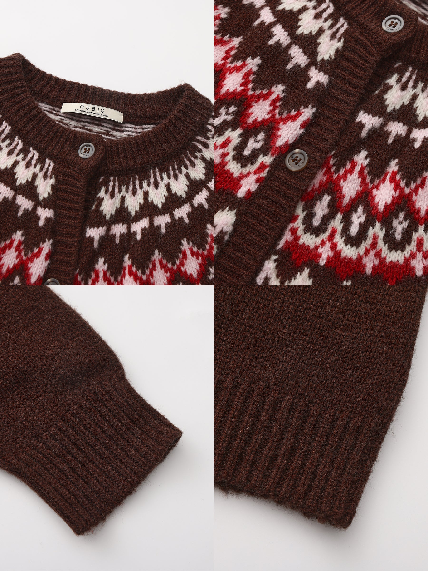100% Wool Fair Isle Wool Knit Cardigan-18
