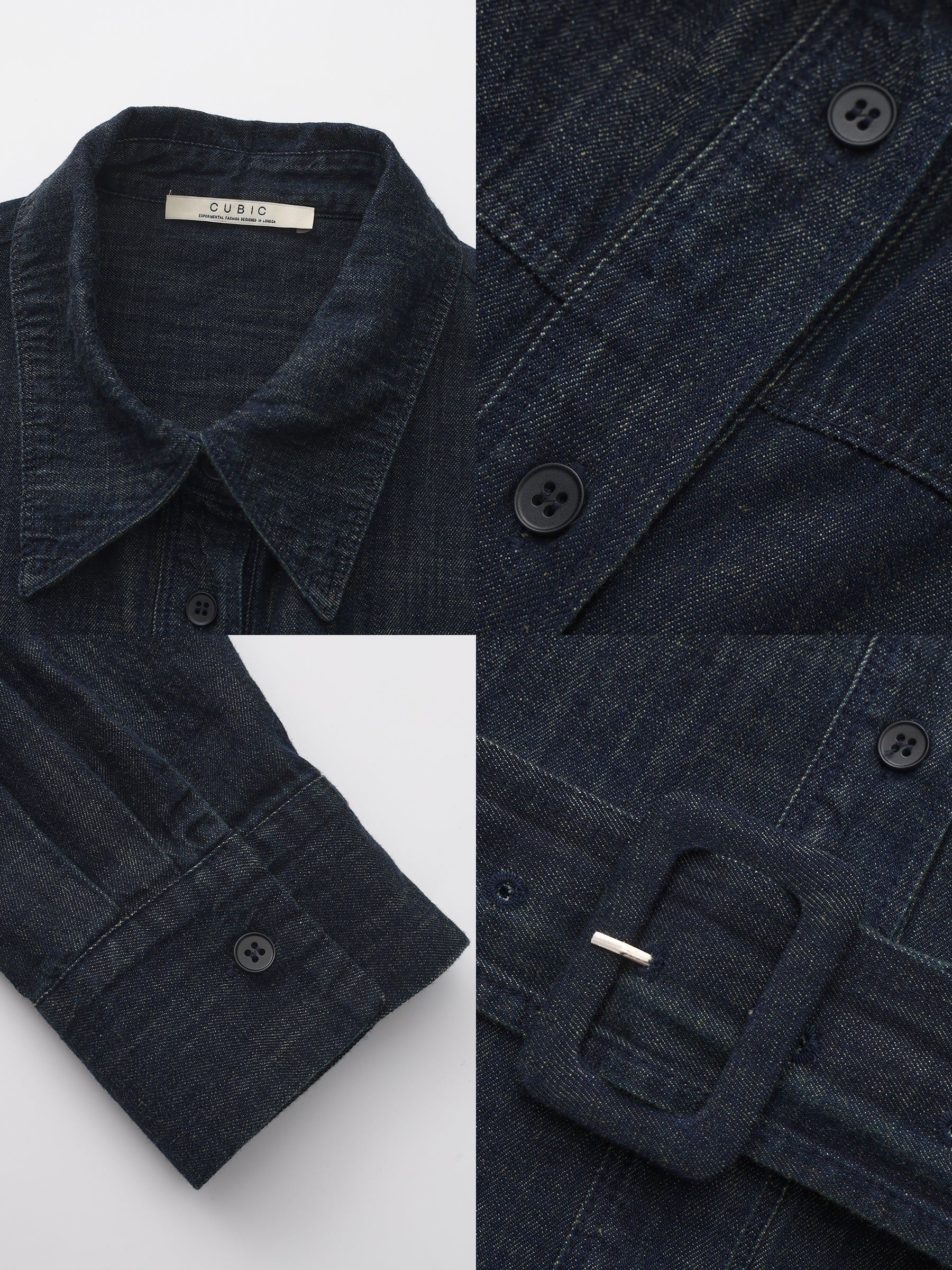 100% Cotton Vintage Denim Slim-Fit Waist-Defined Shirt-18