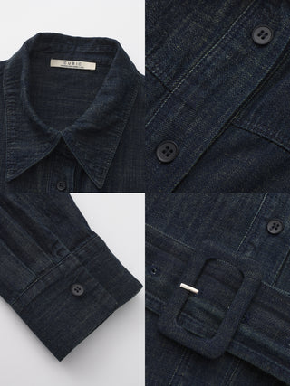 100% Cotton Vintage Denim Slim-Fit Waist-Defined Shirt