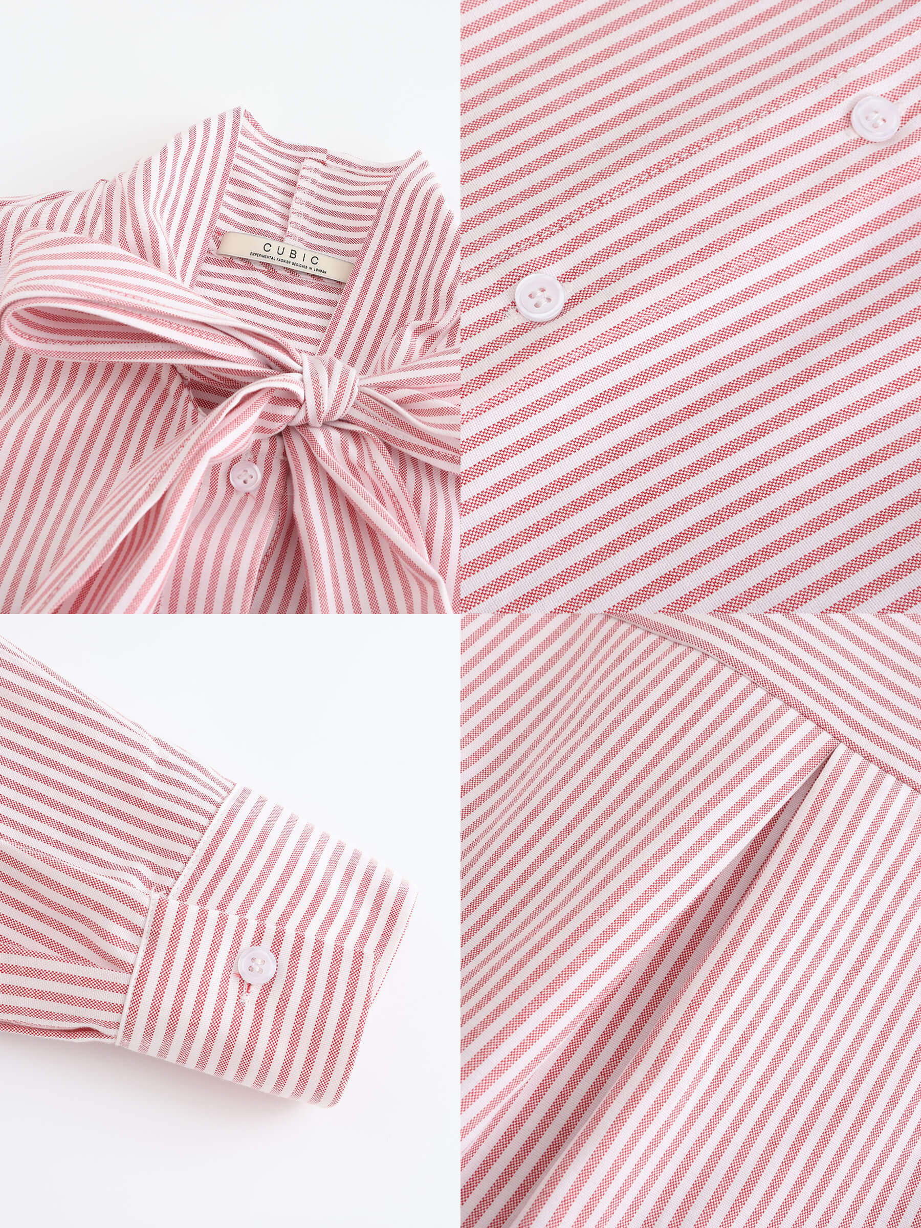 Pinstripe Long Sleeves Shirt with Tie Down Collar-17