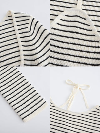 Chest Cut Out Striped Long Sleeve Top