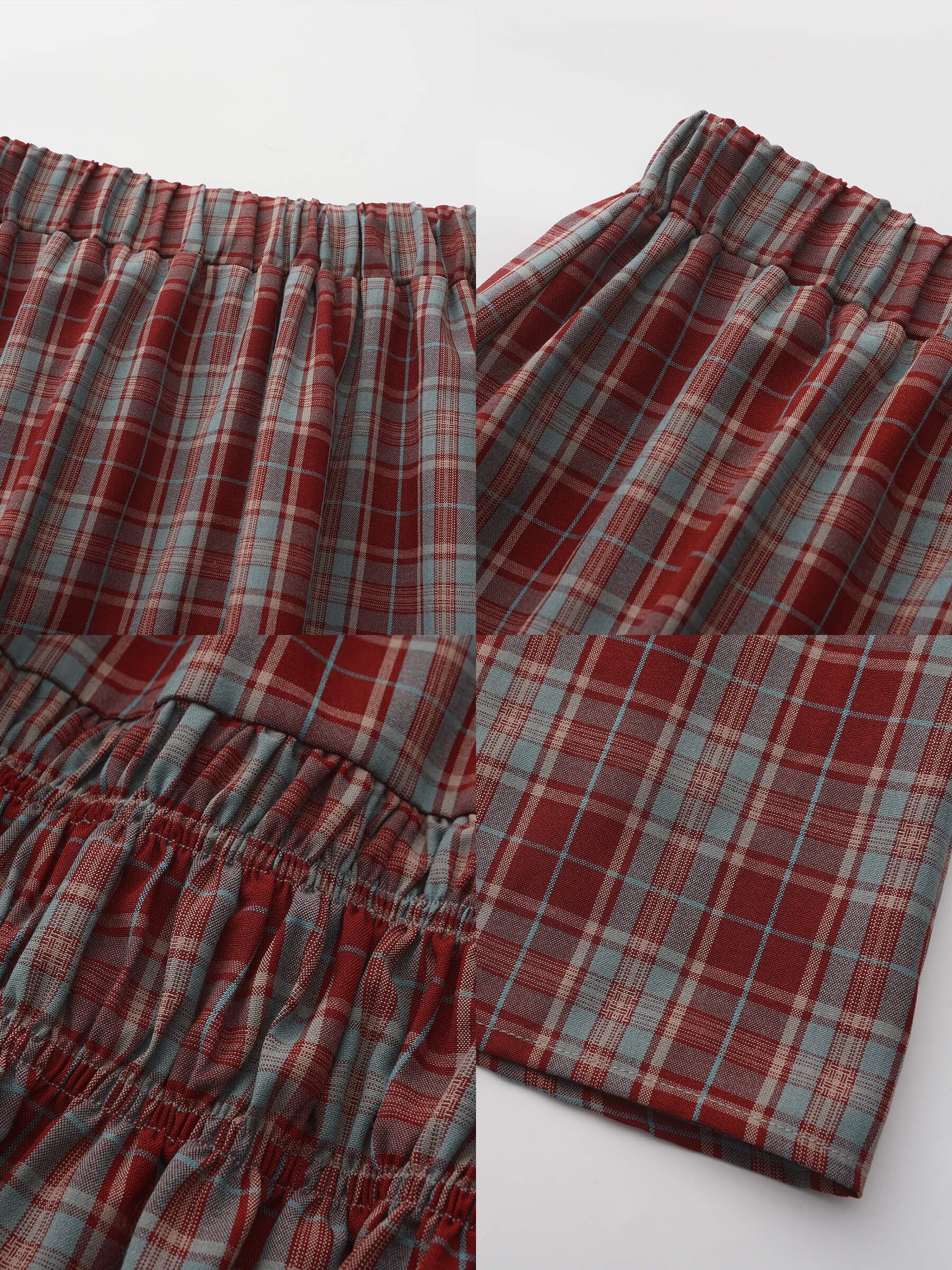 Elastic Drawstring High Waist Checked Skirt-19