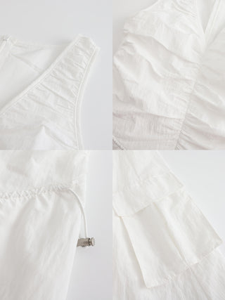 Drawstring Pleated V-Neck Sleeveless Dress