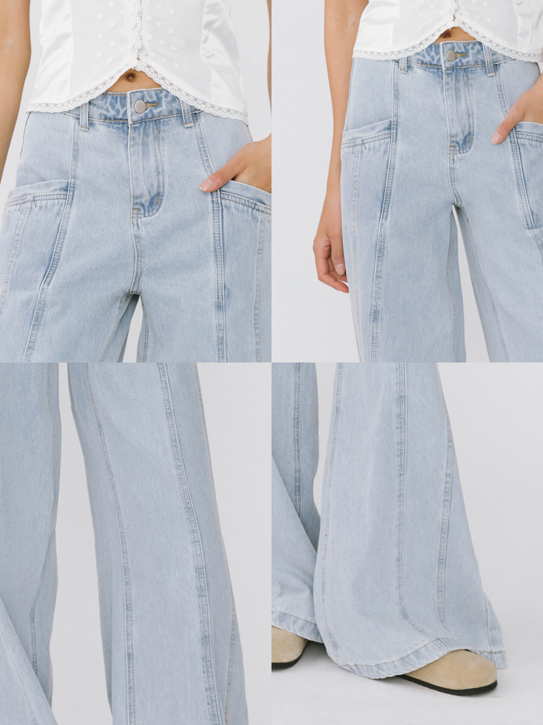 Front Stitch Wide Leg Jeans-20