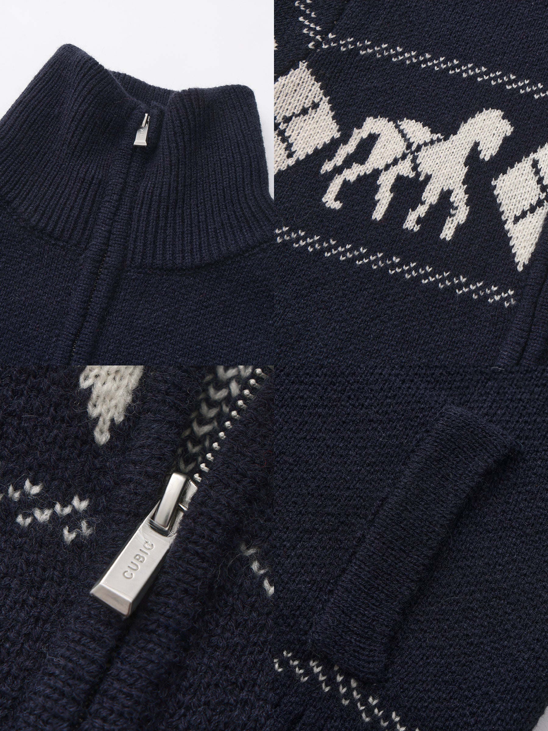 Horse Pattern Diamond Zip-Up Knit Cardigan-17