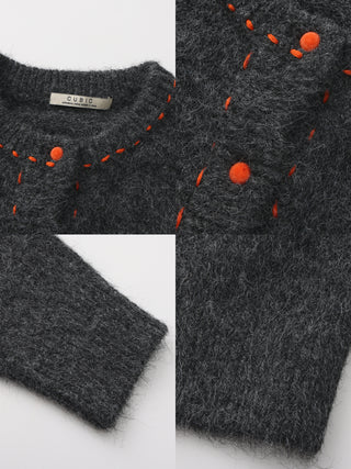 Wool-Blend Contrast Ribbed Cuff Cardigan