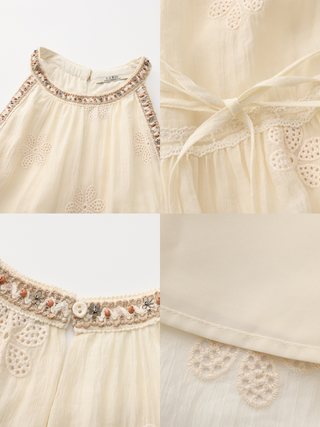 A-Line Halter Round-Neck Embroidered Maxi Dress