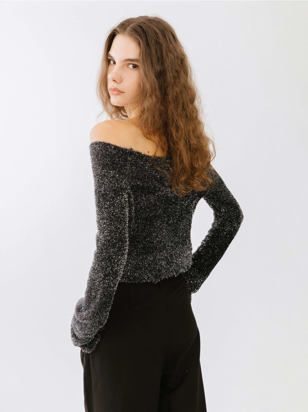 Off-Shoulder Long Sleeve Knit Crop Top-21