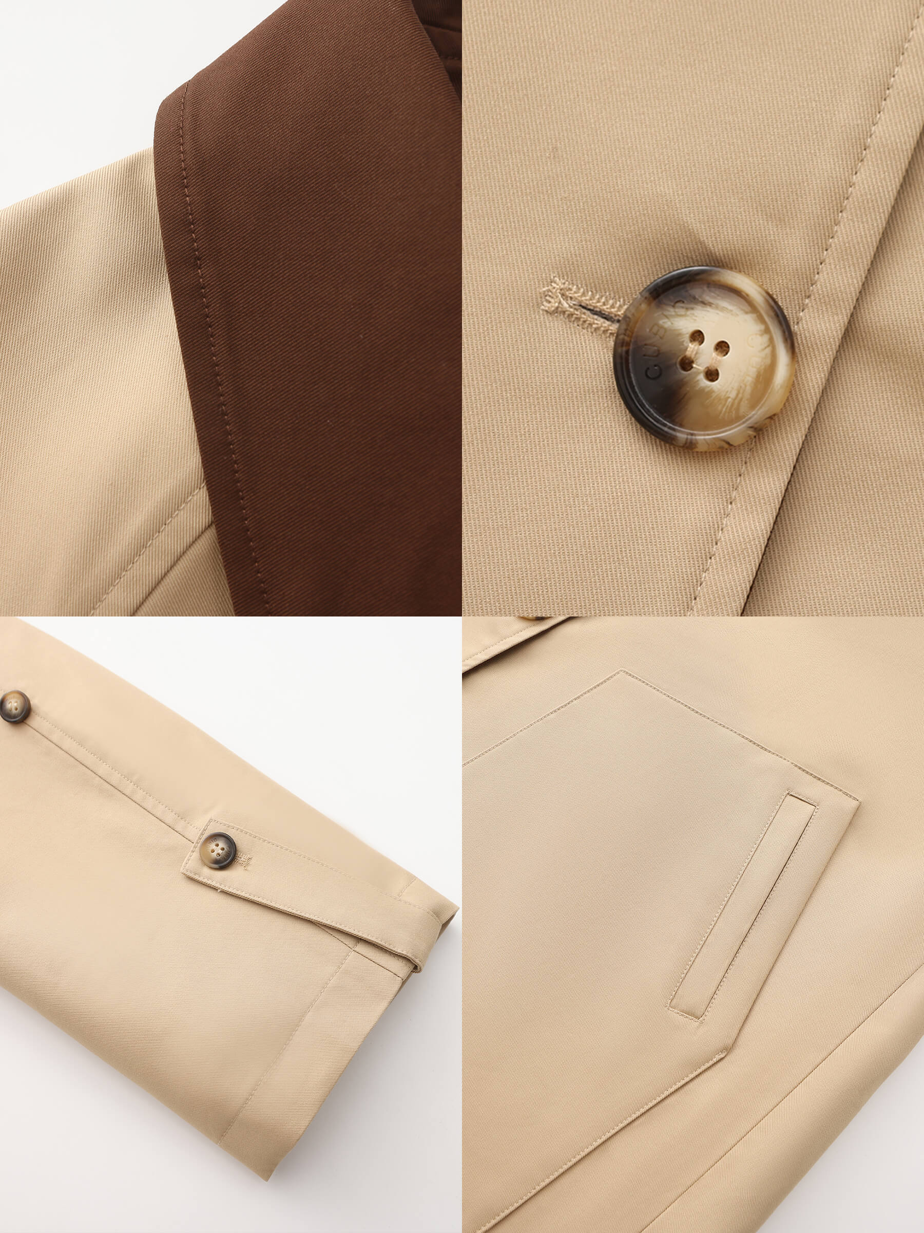 Color-Blocked Collar Long Trench Coat-20