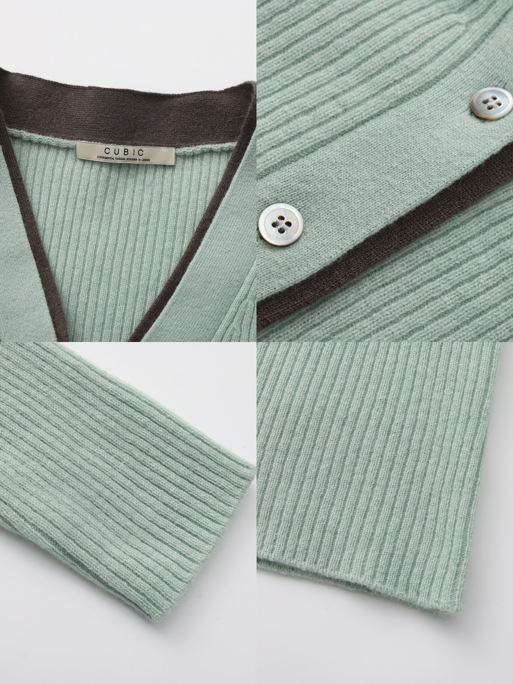 100% Wool Contrast V-Neck Wool Knit Top-18