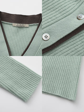 100% Wool Contrast V-Neck Wool Knit Top