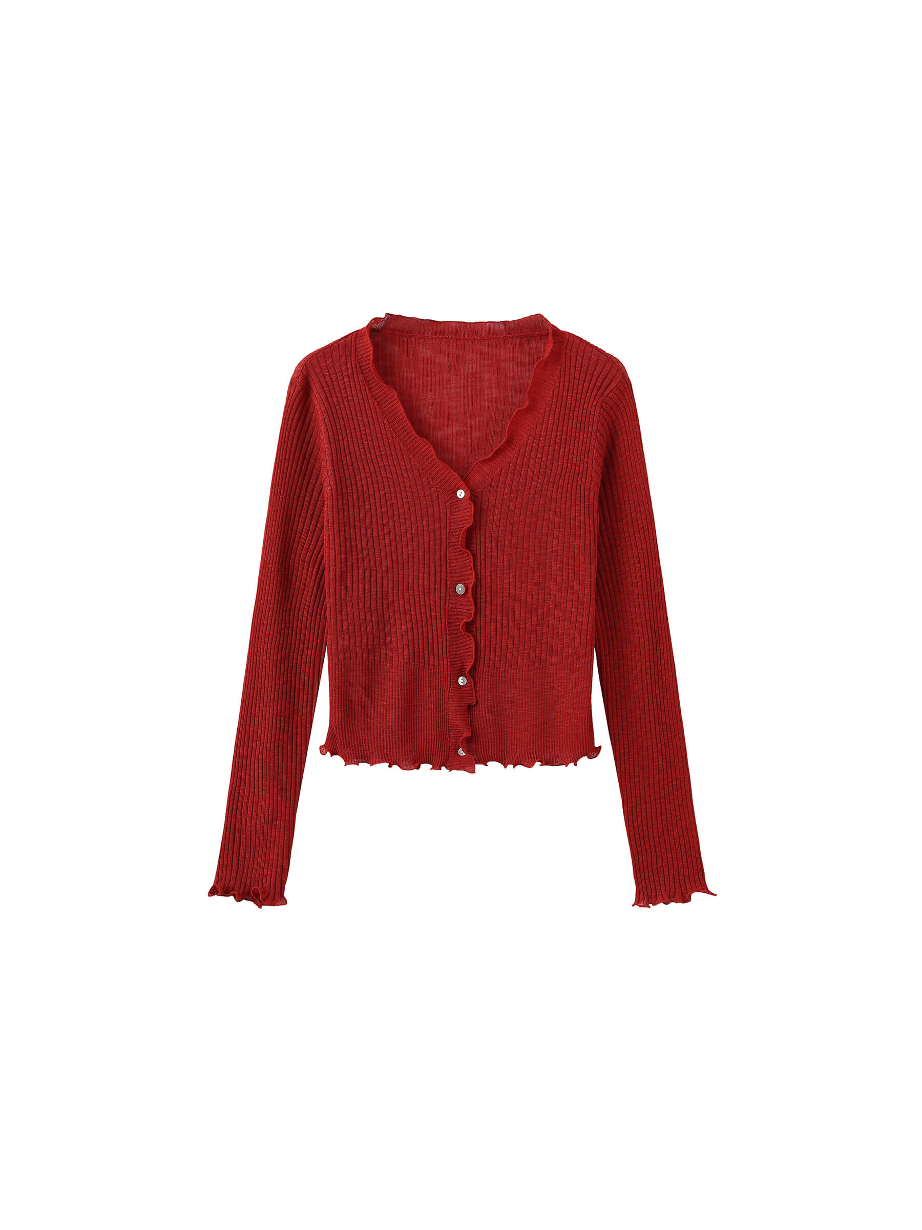 V-Neck Knit Cardigan with Ruffled Long Sleeves-22