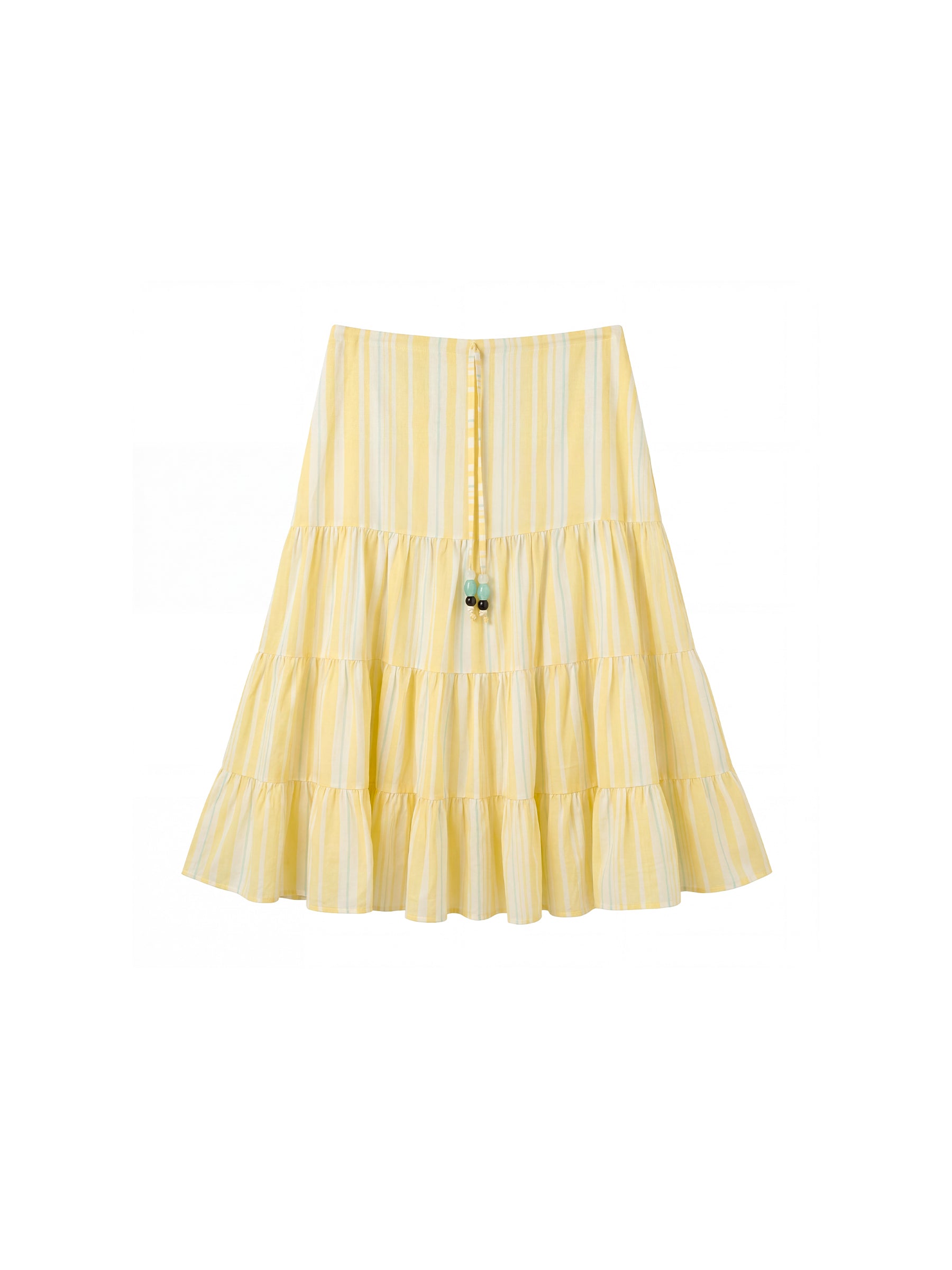 CUBIC Lyocell Linen Blend Tiered Striped Midi Skirt-14