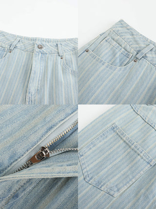 Pinstriped Wide Leg Cropped Jeans