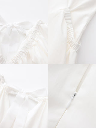 V-neck Pleated Puff Sleeve Dress