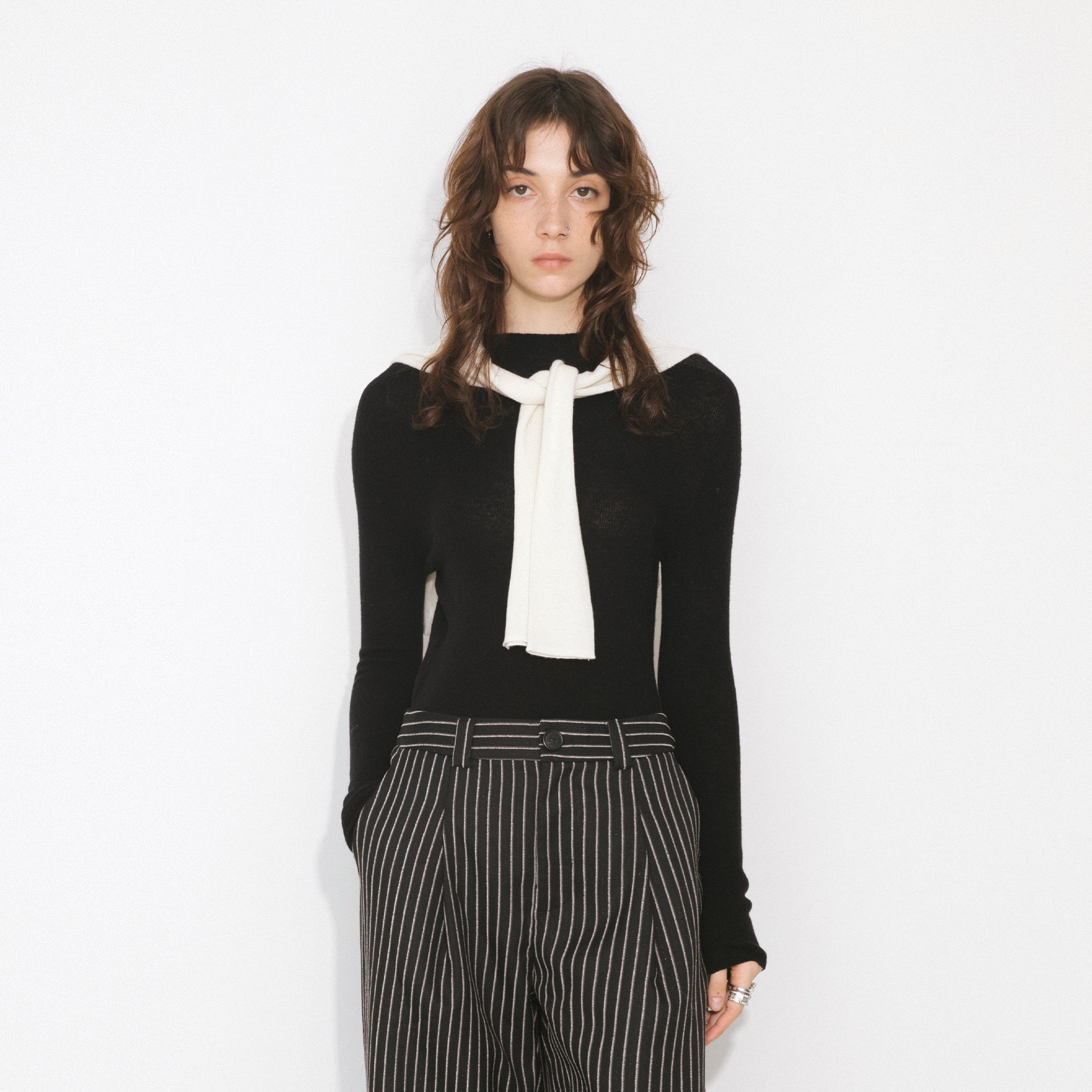 CUBIC 100% Wool Mock‑Neck Fitted Knit Top-19