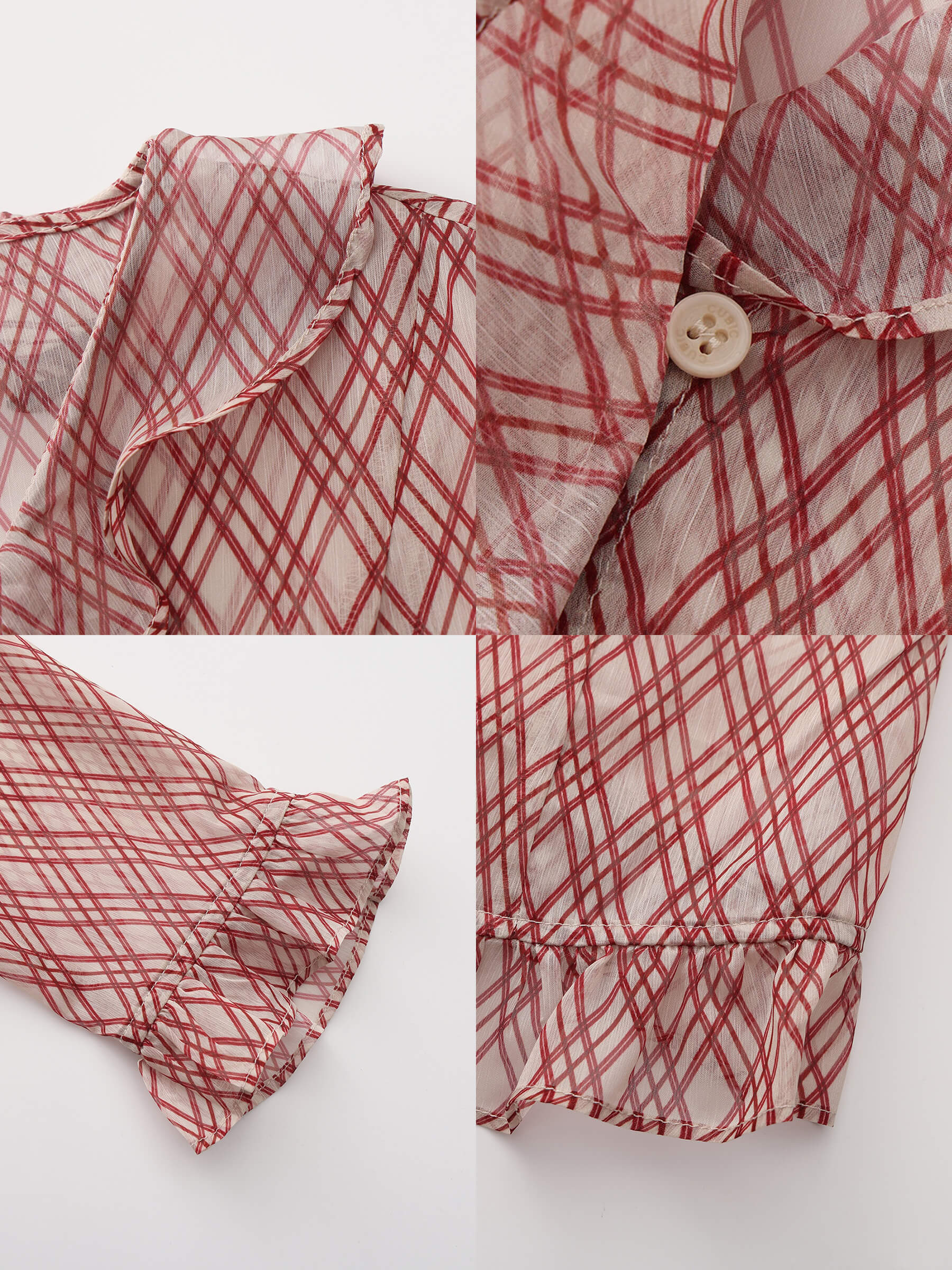 Semi-Sheer Ruffle Trim Check Shirt-20