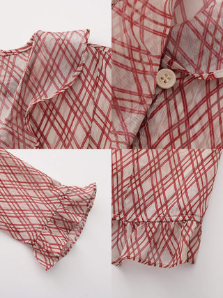 Semi-Sheer Ruffle Trim Check Shirt
