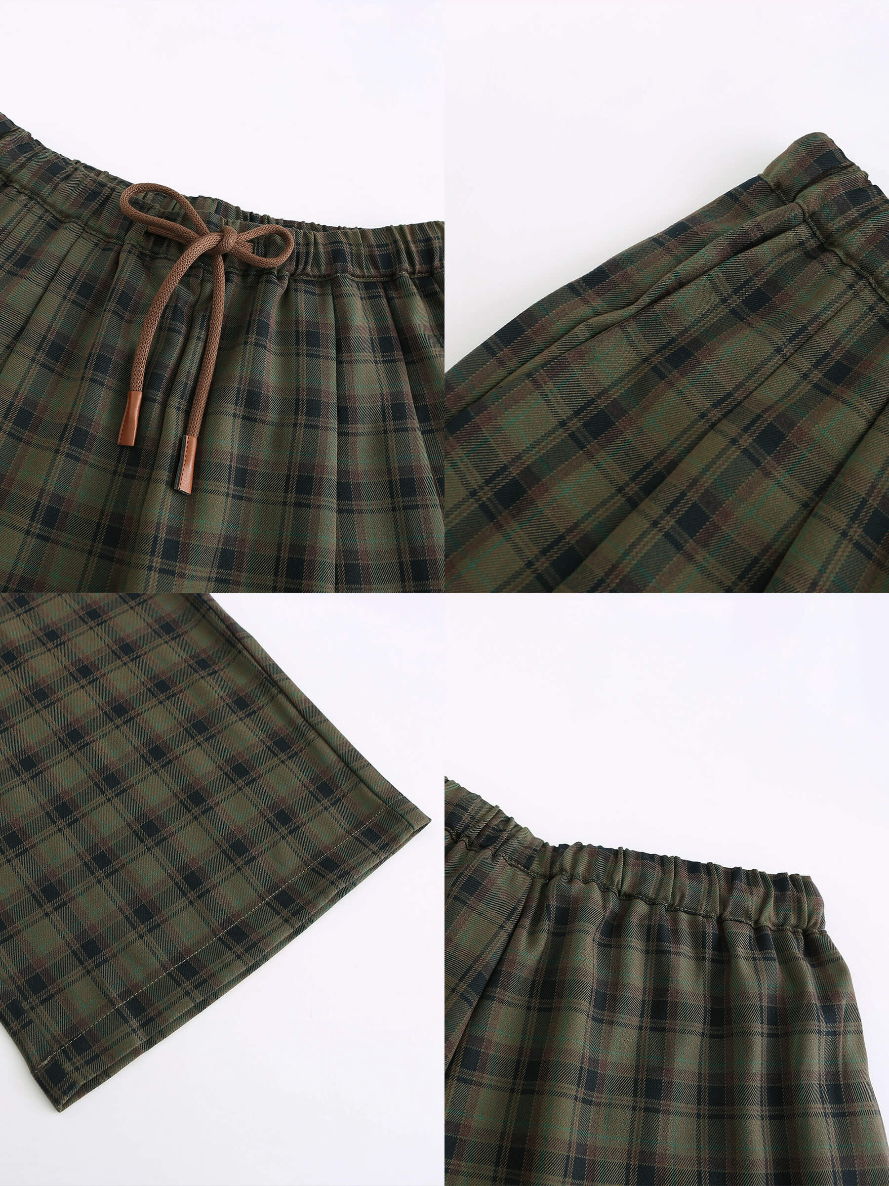 Wide Leg Tartan Casual Trousers-19