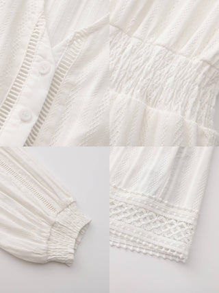 100% Cotton Lace Hollow V-Neck Waist-Cinched Maxi Dress