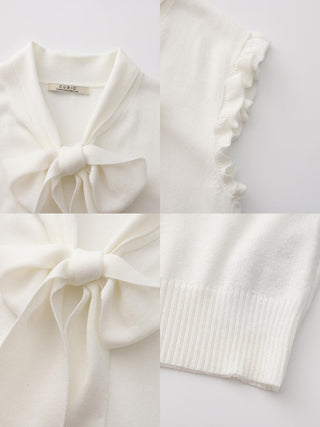 Ruffled Sleeve Sleeveless Knit Top with Attached Scarf