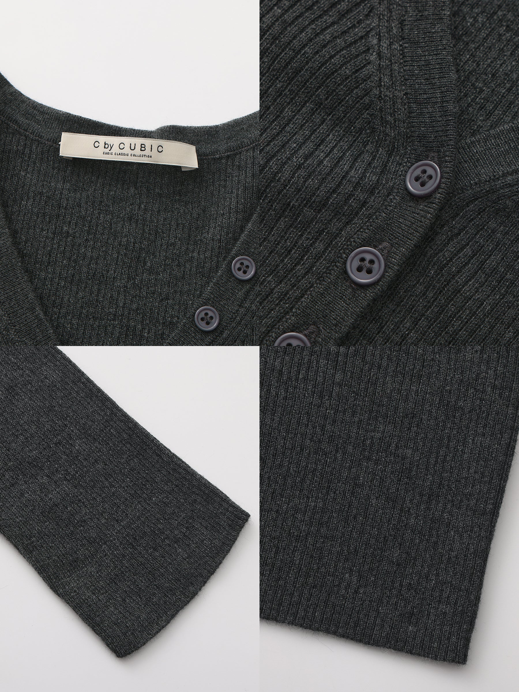 V-Neck Button-Front Fitted Knit Top-18