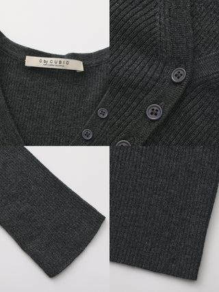 V-Neck Button-Front Fitted Knit Top