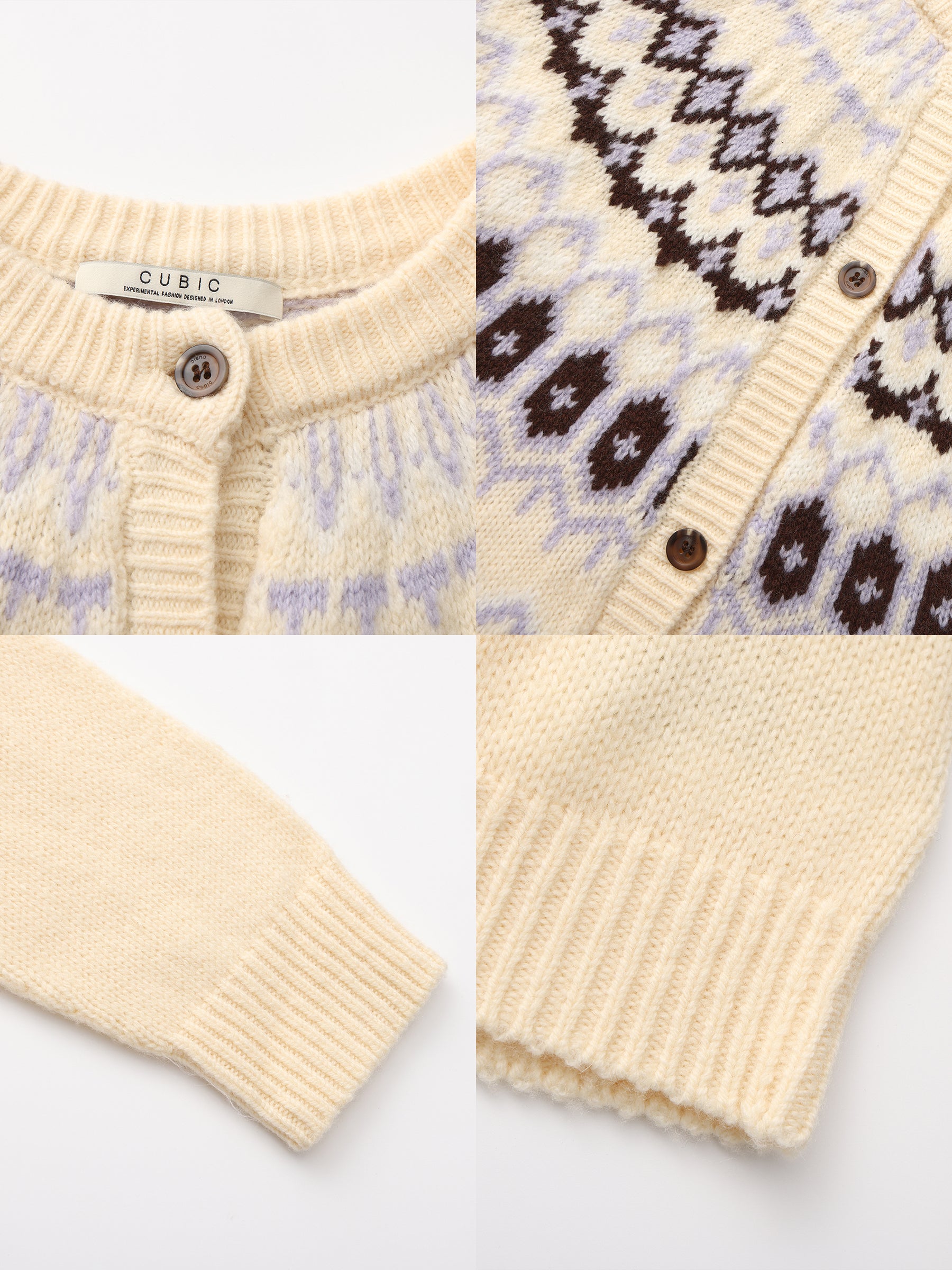 100% Wool Fair Isle Wool Knit Cardigan-15