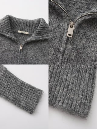 Retro Stand Collar Zip-Up Cardigan