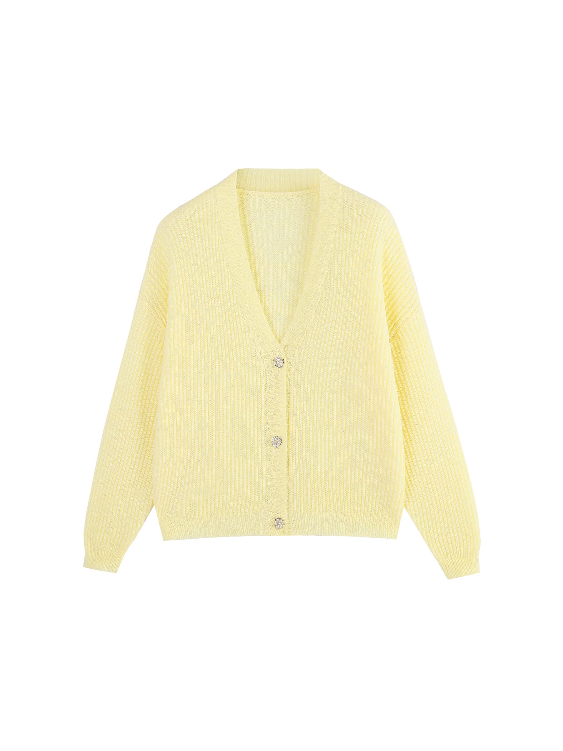 Casual V-Neck Ribbed Knit Cardigan with Wool Blend-19