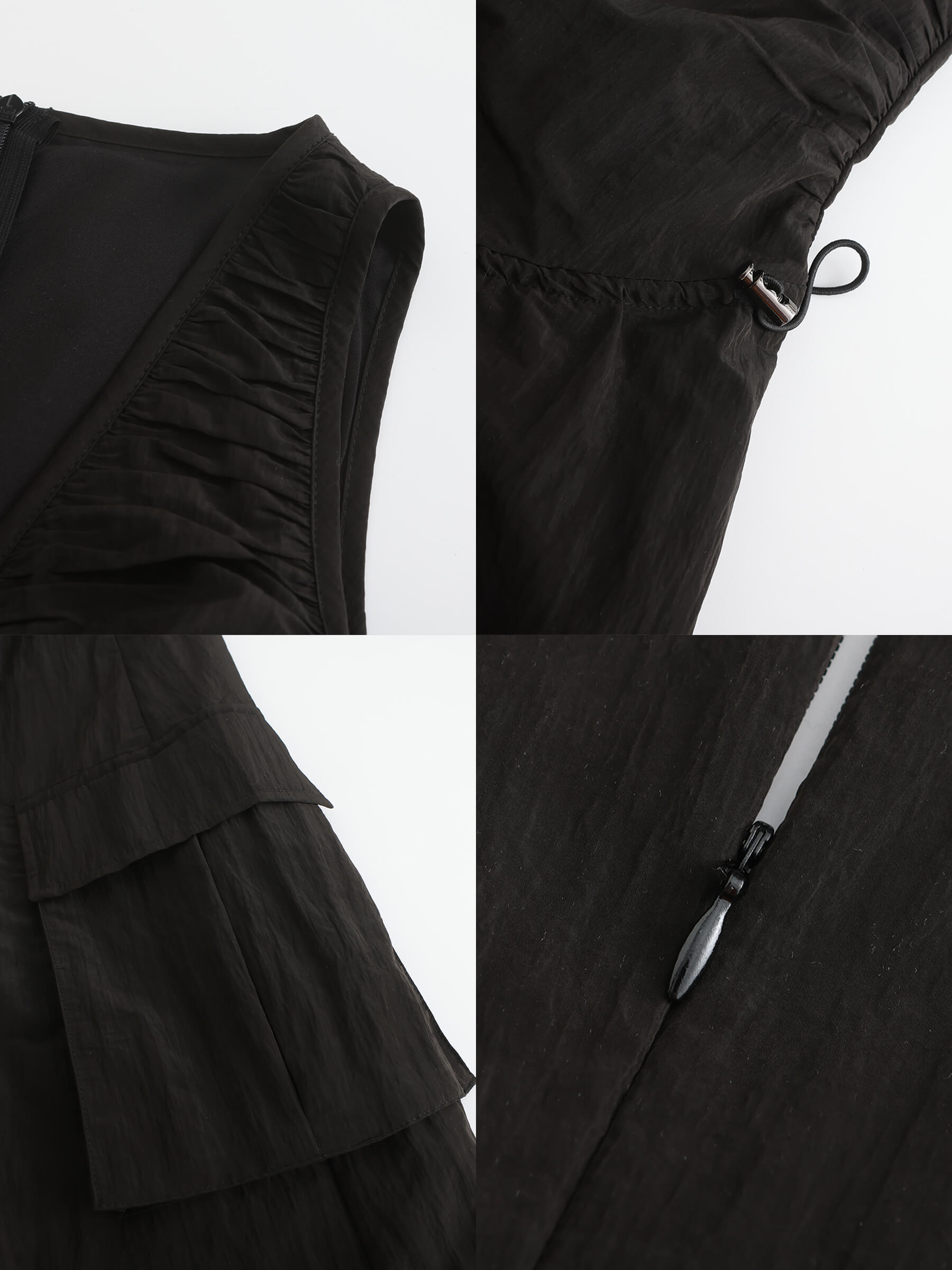 Drawstring Pleated V-Neck Sleeveless Dress-18