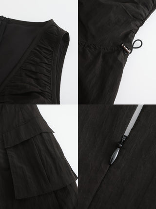 Drawstring Pleated V-Neck Sleeveless Dress