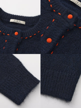 Wool-Blend Contrast Ribbed Cuff Cardigan