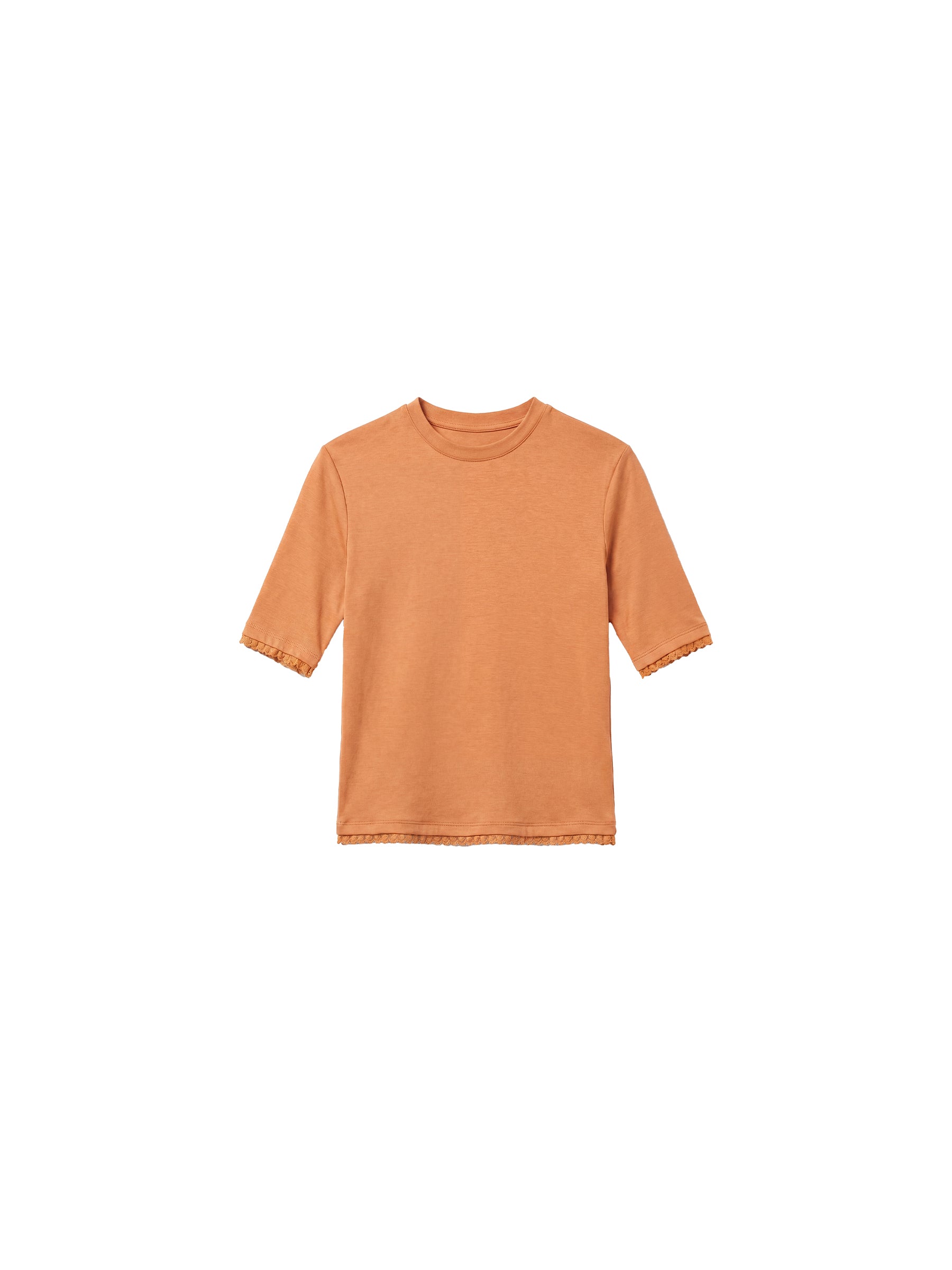 CUBIC Lace Trim Fitted Mid-Sleeve Top-19
