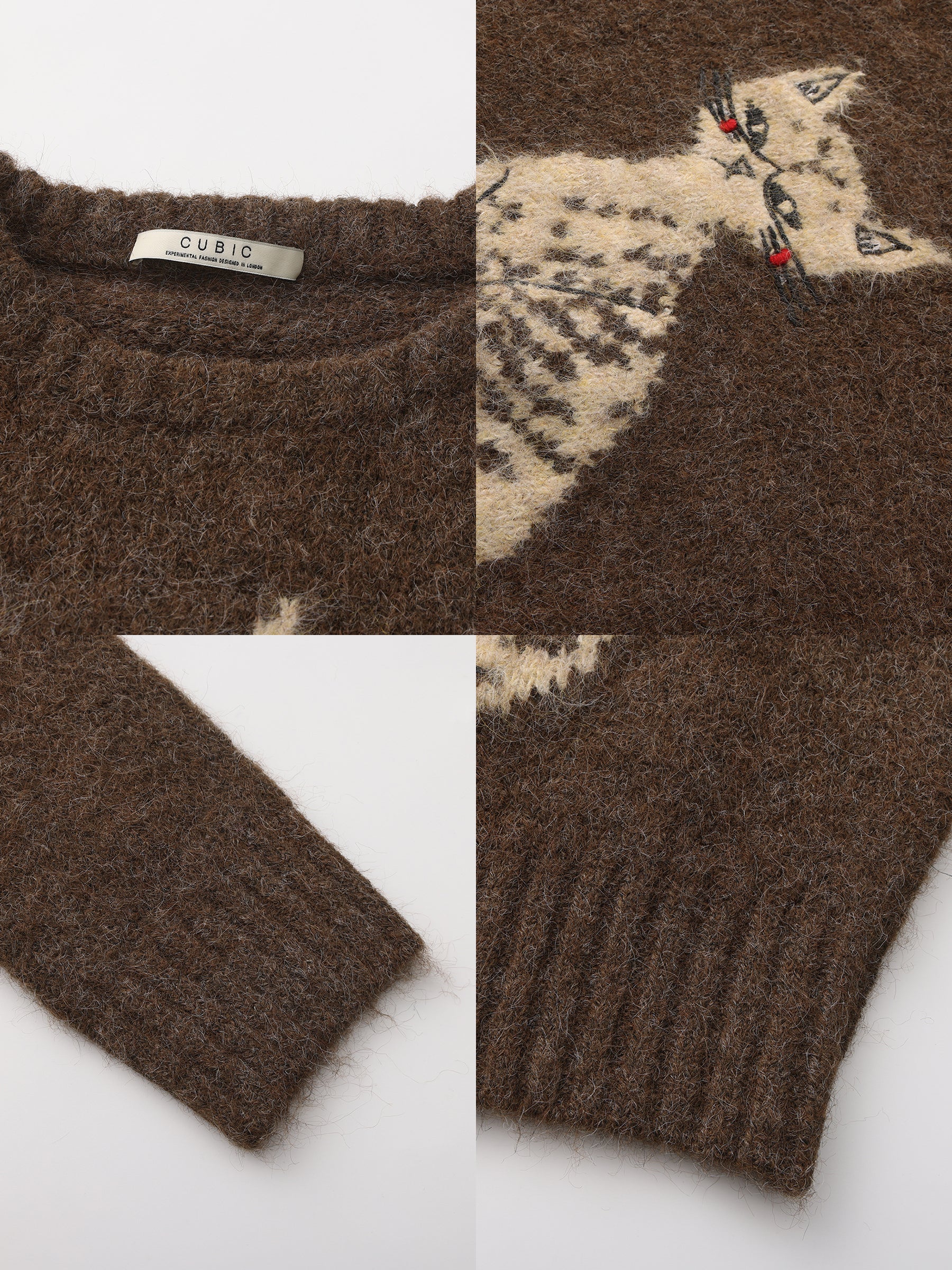 CUBIC Cat Print Wool Blend Sweater-18