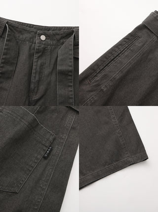 Wide Belted Tapered-Leg Denim Trousers