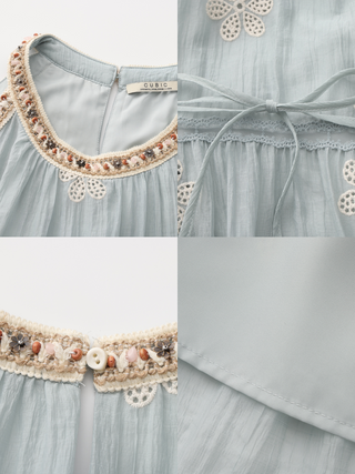 A-Line Halter Round-Neck Embroidered Maxi Dress