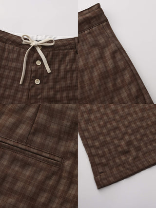 Drawstring Checkered Wide-Leg Casual Pants