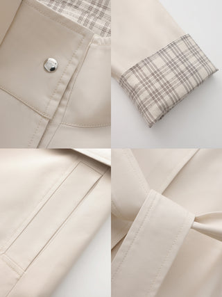 Funnel Neck Colorblock Cuff Trench Coat