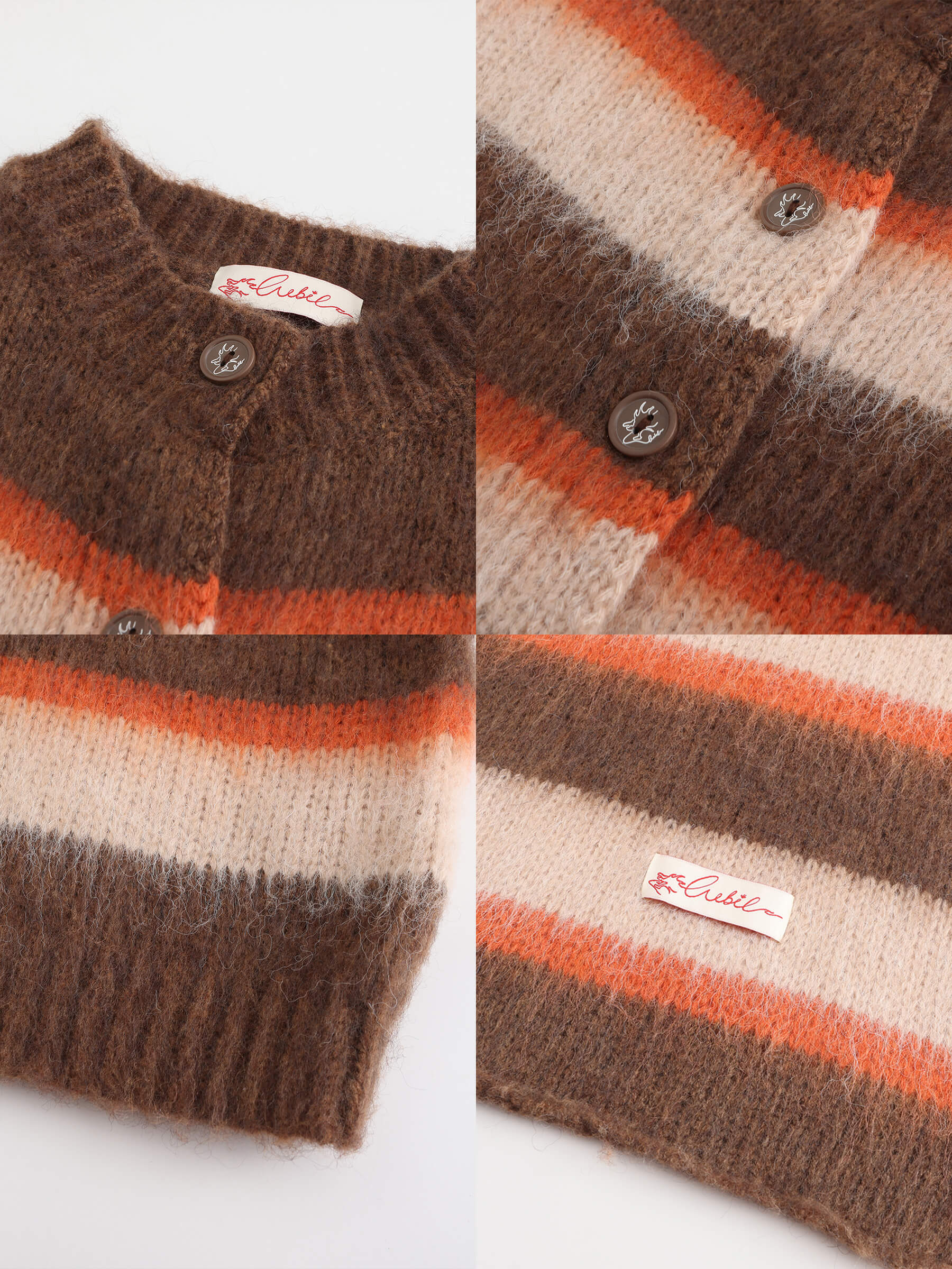 Striped Color Block Wool Knit Cardigan With Scarf-19