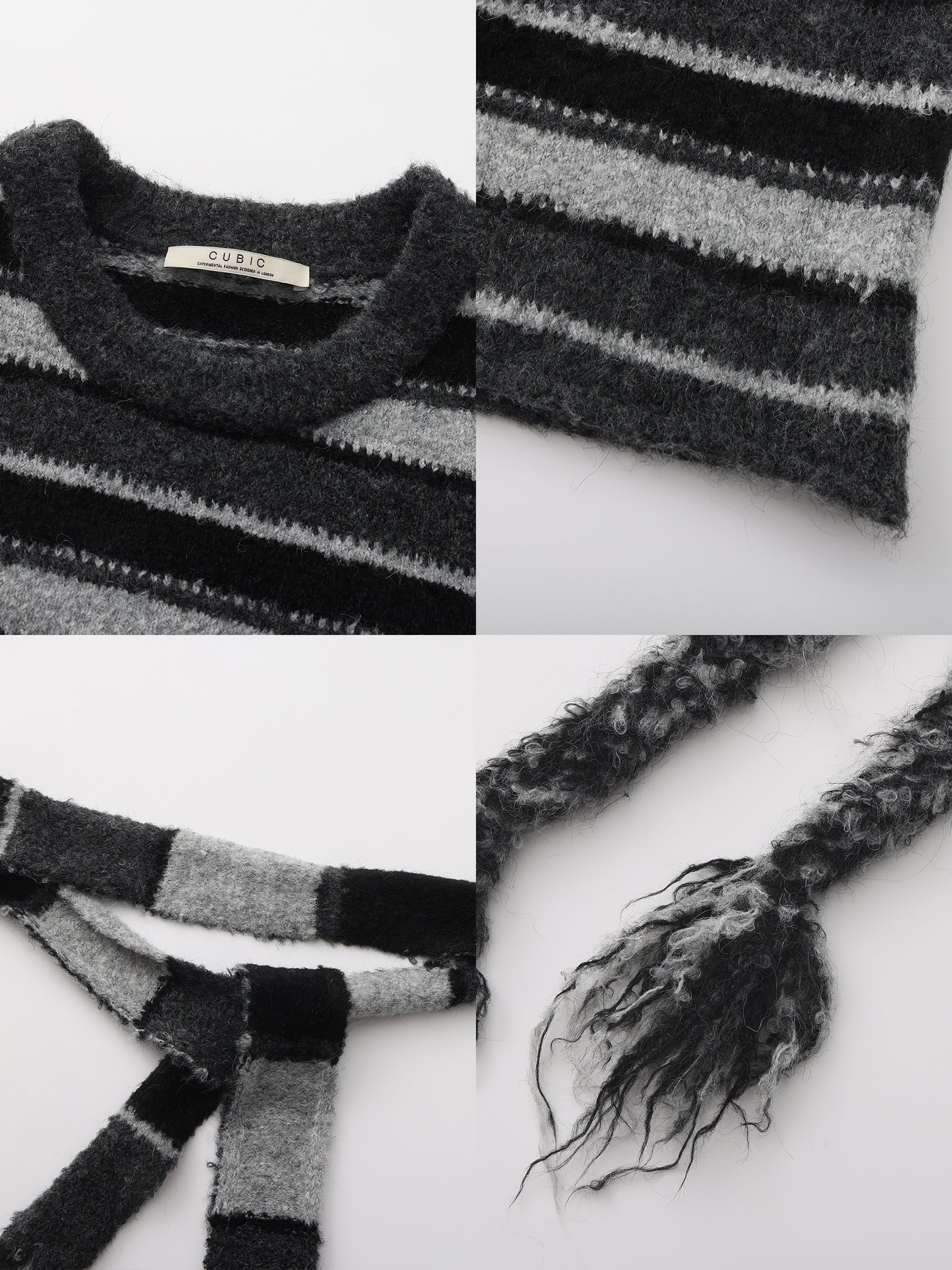 Retro Striped Pullover Sweater with Scarf-18