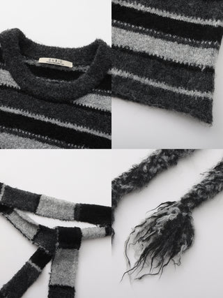 Retro Striped Pullover Sweater with Scarf